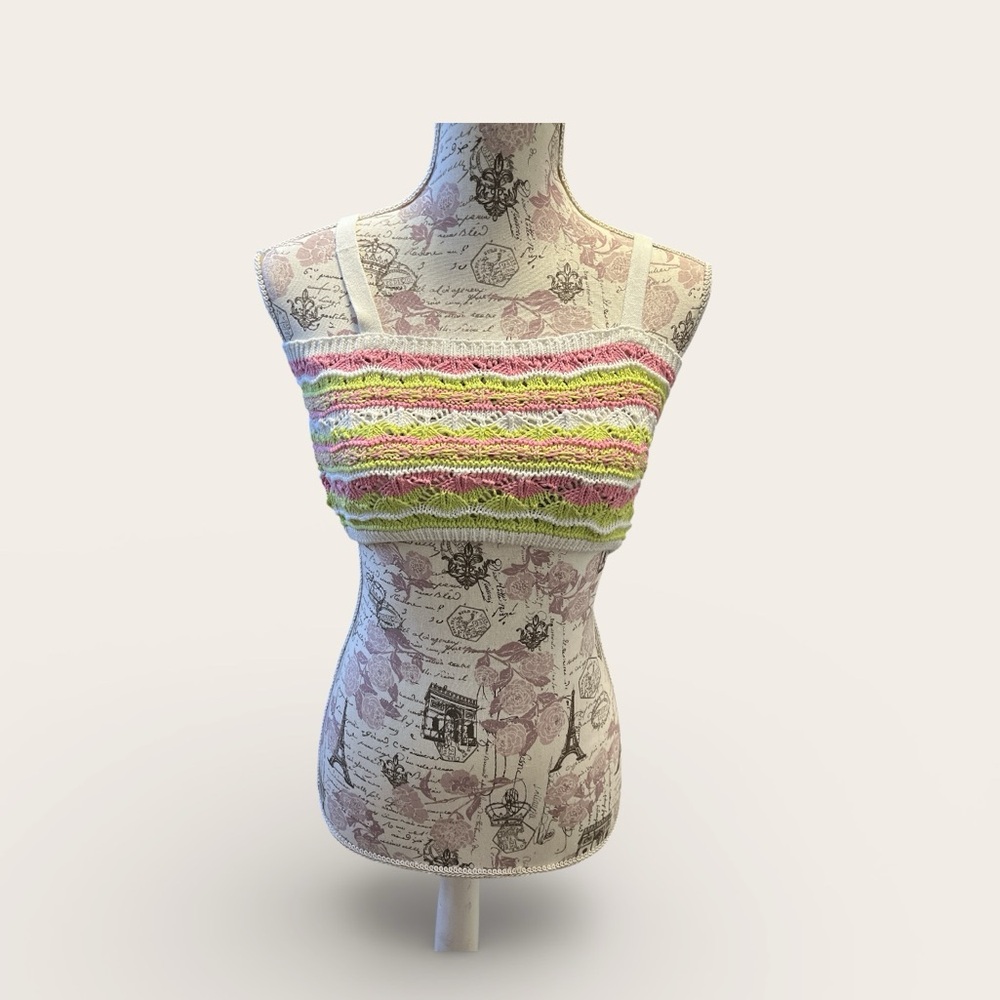 Zara Green and Pink Striped Crop Top